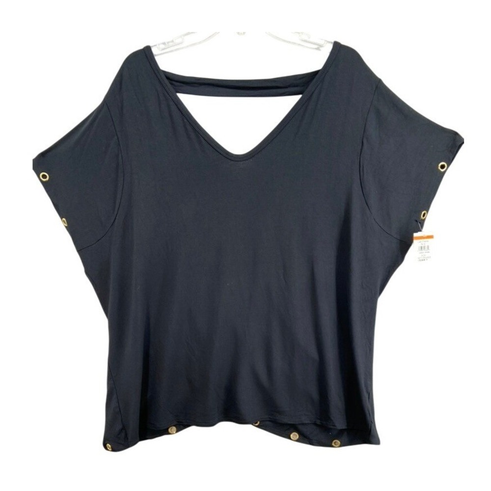 Poetic Justice Shirt Womens‎ 3X Black Surplice Wrap Top Gold Grommets